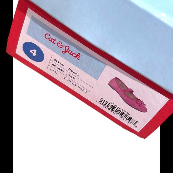 Cat & Jack Toddler Girls Sz 4 Slip on Pink Fabric Ballet Flats W Bow Strap NIB - Picture 3 of 9
